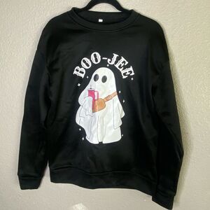 Boo-Jee Ghost Graphic Sweatshirt – Black – Soft & Cozy! 👻